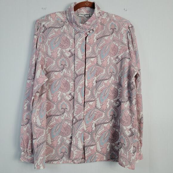 Vintage Floral Paisley Long Sleeve Button Blouse size 18 pink multi 80s 90s - Picture 1 of 10